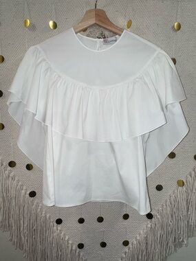 RED Valentino White Ruffle Overlay Blouse